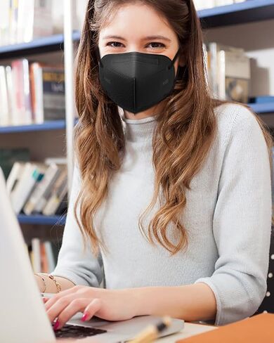 LEMENT 25pcs KN95 Face Mask Black 5 Layer Cup Dust Safety Masks Filter Efficiency≥95% Breathable Elastic Ear Loops Black Masks in Kuwait