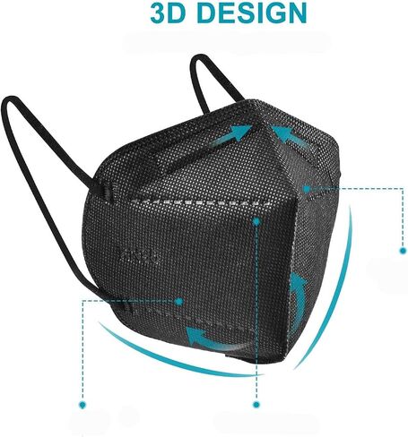 LEMENT 25pcs KN95 Face Mask Black 5 Layer Cup Dust Safety Masks Filter Efficiency≥95% Breathable Elastic Ear Loops Black Masks in Kuwait