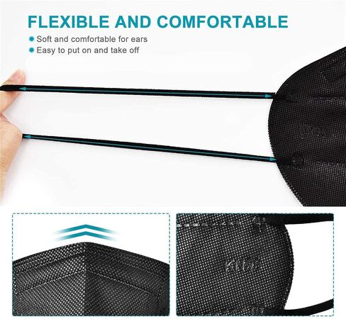 LEMENT 25pcs KN95 Face Mask Black 5 Layer Cup Dust Safety Masks Filter Efficiency≥95% Breathable Elastic Ear Loops Black Masks in Kuwait
