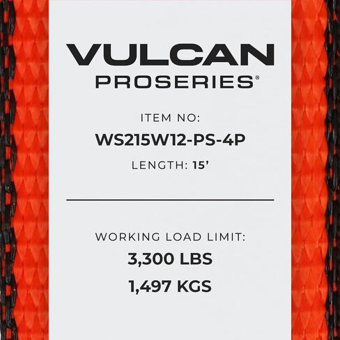 حزام رافعة من VULCAN مزود بخطاف سلك ثقيل - 5.08 سم × 15 قدم، 4 عبوات - PROSeries - وزن 1.53 كجم من أجل العمل الآمن in Kuwait