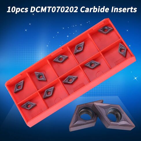 BstXqty 10 قطع/مجموعة من حشوات أطراف الكربيد باستخدام الحاسب الآلي، DCMT070202 قطع شفرة كربيد مخرطة طحن إدراج أداة تحول مع صندوق للفولاذ العادي، الفولاذ المقاوم للصدأ العادي، الفولاذ العادي in Kuwait
