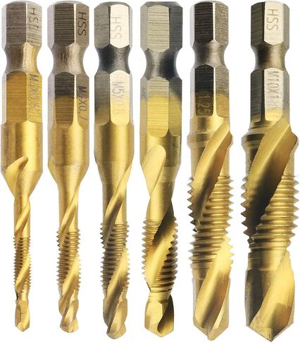 Xnrtop 6Pcs Metric Thread M3-M10 Screw Tapping Tool 1/4" Hex Shank Titanium Plated HSS Combination Drill and Tap Set in Saudi Arabia