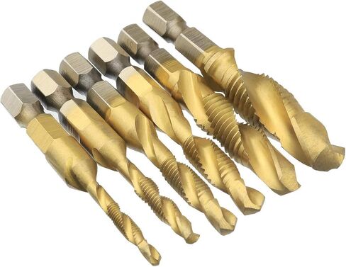Xnrtop 6Pcs Metric Thread M3-M10 Screw Tapping Tool 1/4" Hex Shank Titanium Plated HSS Combination Drill and Tap Set in Saudi Arabia