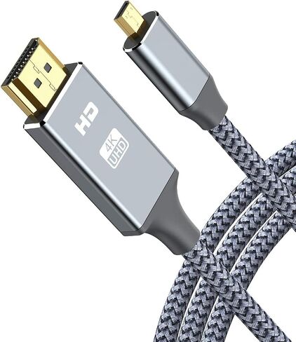 4K Micro HDMI to HDMI Male Cable Adapter, Grey 6FT | 4K@60Hz HDR Nylon Braid Cord for GoPro Hero, Zfc, RPi, A6000, A6300, Camera, Video Capture Card in Kuwait