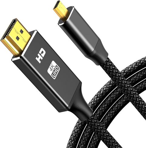 oldboytech 4K Micro HDMI to HDMI Cable Adapter 3FT, Micro HDMI Cable Nylon Braid (Male to Male) 8K/4K@60HZ/3D Grey Compatible with Hero 8/7/6/5, Raspberry Pi 4, A6000, A6300, Nikon Camera in Kuwait