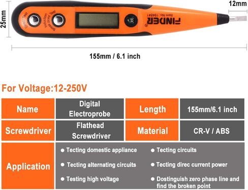 فايندر قلم رقمي للكشف عن الجهد الكهربائي 12 فولت - 220 فولت تيار مستمر وتيار متردد، مسبار كهربائي ذكي لاصلاح واكتشاف الاجهزة المنزلية in Kuwait