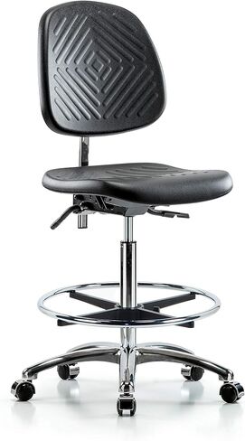 LabTech Seating LT40758 فئة 10 غرفة نظيفة من مادة البولي يوريثين مقعد مرتفع بقاعدة متوسطة الظهر من الكروم، وحلقة قدم من الكروم، وعجلات من الكروم in Kuwait