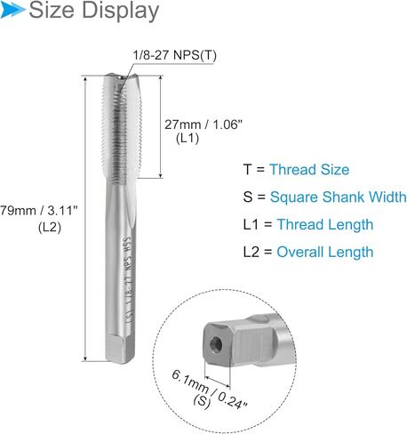 صنابير طحن خيط CoCud، 1/8-27 NPS Thread H2، آلة فولاذية عالية السرعة 3 أداة لولبية لولبية مستقيمة - (التطبيقات: لآلة الحفر)، قطعة واحدة in Kuwait