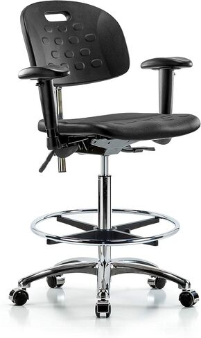 LabTech Seating LT40728 فئة 10 مقبض غرفة نظيفة من البولي يوريثين كرسي مقعد مرتفع قاعدة كروم، أذرع، حلقة قدم من الكروم، عجلات من الكروم in Kuwait