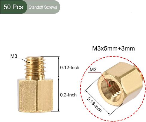 50 قطعة من براغي M3 من YOKIVE، مواضع نحاسية سداسية PCB، تحافظ على ثبات الارتفاع، رائعة للوحة الأم (لون ذهبي، 5 مم + 3 مم) in Saudi Arabia