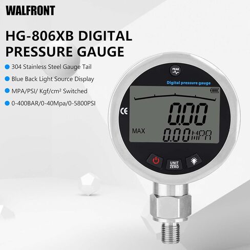 مقياس الضغط الهيدروليكي الرقمي، 3.15 مقياس ضغط من الفولاذ المقاوم للصدأ 10000PSI 400BAR جهاز قياس الضغط الهيدروليكي مع موصل G1/4 in Kuwait