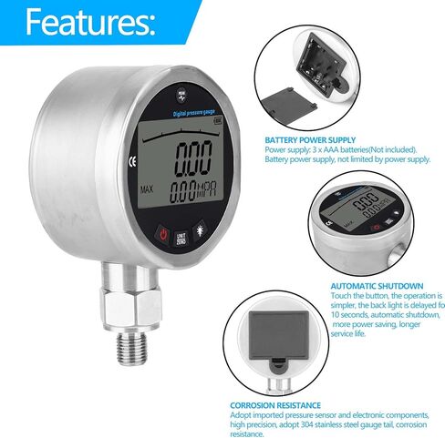 مقياس الضغط الهيدروليكي الرقمي، 3.15 مقياس ضغط من الفولاذ المقاوم للصدأ 10000PSI 400BAR جهاز قياس الضغط الهيدروليكي مع موصل G1/4 in Kuwait