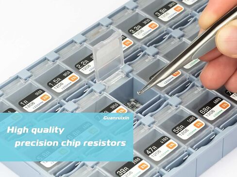 مجموعة متنوعة من مقاومات Guanruixin 1206 SMD، مجموعة مقاومات مكونة من 7200 قطعة و72 قيمة (كل قيمة 100 قطعة) ±1% تسامح (0 أوم - 10 ميجا أوم) مجموعة مقاوم شرائح سميكة متوافقة مع Rohs in Kuwait