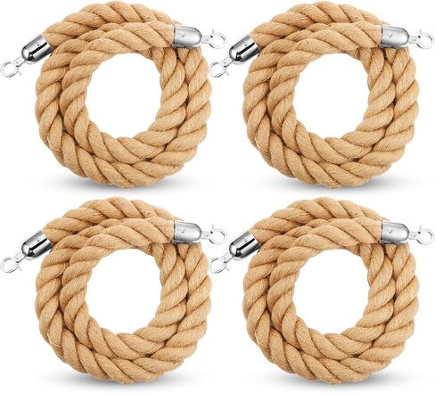4 Pack Hemp Barrier Twisted Ropes 6 Feet with Stainless Steel Silver Hooks Crowd Control Stanchion Rope Post Queue Braided Hemp Rope Barrier for Movie Theaters, Grand Openings, Celebrations in Saudi Arabia