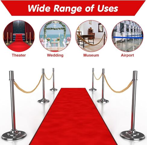 4 Pack Hemp Barrier Twisted Ropes 6 Feet with Stainless Steel Silver Hooks Crowd Control Stanchion Rope Post Queue Braided Hemp Rope Barrier for Movie Theaters, Grand Openings, Celebrations in Saudi Arabia