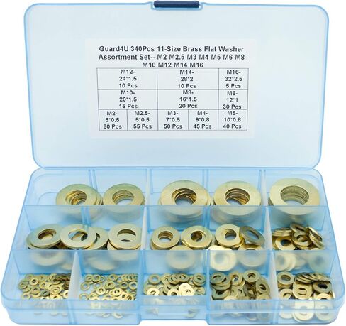 Guard4U 340Pcs 11-Size Brass Flat Washer Assortment Set- M2 M2.5 M3 M4 M5 M6 M8 M10 M12 M14 M16 in Saudi Arabia