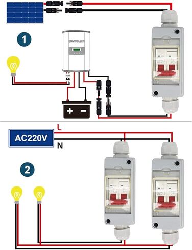 Circuit Breaker Solar Panels 30 Amp Solar Disconnect Switch, MCB 2P DC 500V 32A Disconnect Switch with IP65 Waterproof Distribution Box, Outdoor Miniature Breaker Box (with Cable and PV Connector) in Saudi Arabia