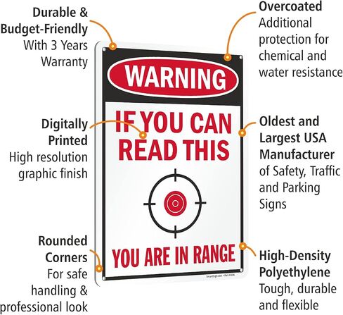 SmartSign (عبوة من 2) 14 × 10 بوصة "إذا كنت تستطيع قراءة هذا، فأنت في النطاق" علامة تحذير ضد التعدي على ممتلكات الغير مع رسم مستهدف، 55 مل من بلاستيك HDPE، أحمر، أسود وأبيض in Kuwait