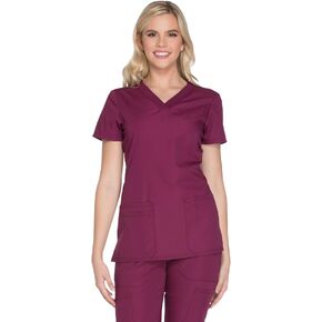 V-Neck Womens Scrubs Top Workwear Originals with Rib-Knit Back Panels Plus Size WW645, 3XL, Wine