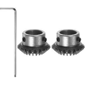 HARFINGTON 2pcs Bevel Gear 1.5M 20 Teeth 16mm Shaft Hole 1:1 Tapered Bevel Pinion Gear 45# Steel 1.5 Module 90 Degree Steering Gear with M5 Fixing Hole, for Hardware Mechanical Rotation