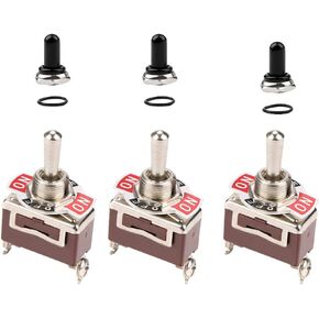 ESUPPORT Silver Contact Heavy Duty 20A 125V 15A 250V SPST 3 Terminal Pin (ON)-Off-(ON) Momentary Rocker Toggle Switch Metal Bat Pack of 3