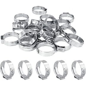 Biaungdo 50Pcs Hose Clamp, 304 Stainless Steel Single Ear Hose Clamps, Adjustable Range(15mm - 17.5mm) Pinch Clamp Assortment for Automotive, Pipe, Plumbing