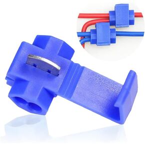 100 Pcs Solderless Quick Splice Snap Wire Connector Blue Self-Stripping Scotch Lock Snap Electrical Cable Clamp Terminal Block Wire Connector 18-14 AWG(T-Tap) in Kuwait