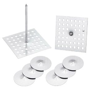 PATIKIL 200pcs Perforated Insulation Pins 2-1/2 inch, 1.5in Self Locking Washers Insulation Stick Pins Aluminum Insulation Hangers Round for Foam Board Wall Floor Ceiling 100 Set/200Pieces in Saudi Arabia