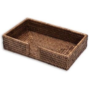 Caspari Rattan Cocktail Napkin Holder in Dark Natural Brown, 1 Each in Saudi Arabia