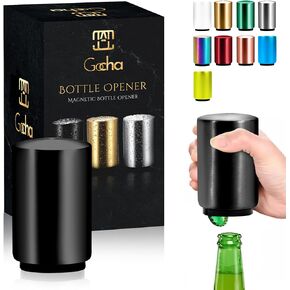 | Magnetic Bottle Opener | Bottle Cap Opener | Automatic Magnetic Beer Opener | Stainless Steel Magneitc Bottle Cap Catcher | Push & Pull Magnet Bottle Opener | Pack of 1 (Black)