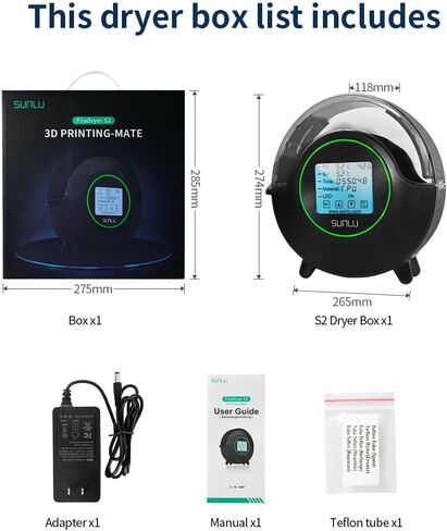 3D Print Filament Dryer, Fast Heating Dryer Box, Filament Storage Dehydrator, Keeping Filaments Dry During 3D Print, Fits PLA PETG ABS Nylon PA Filament 1.75 2.85 3.00mm- Black in Saudi Arabia