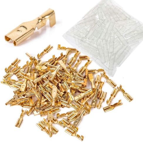 MEETOOT 100pcs 2.8mm Gold Female Spade Crimp Terminal with Insulating Sleeve Self Lock Plug Electrical Wire Splice Connectors in Saudi Arabia