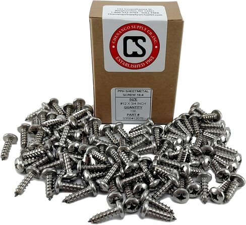 #12 X 1" Stainless 18-8 Phillips Pan Head Sheetmetal Screw (1/2" to 2-1/2" in Listing) 100 Sheet Metal Screws (#12 X 1 INCH) in Kuwait
