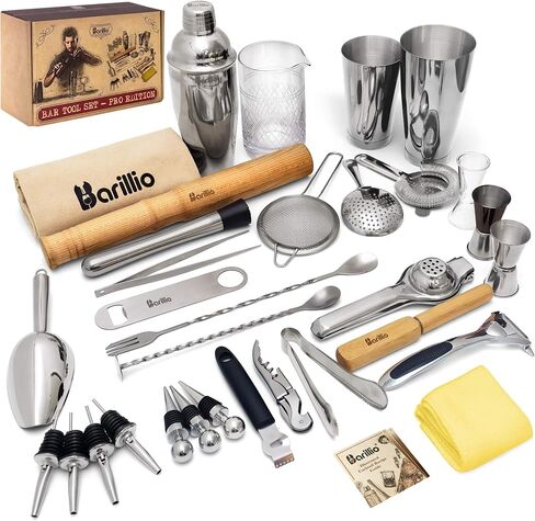 Cocktail Shaker Set Bartender Kit by BARILLIO: Complete Bar Tool Set | Stainless Steel Barware Essentials, Premium Mixology Gear in Saudi Arabia