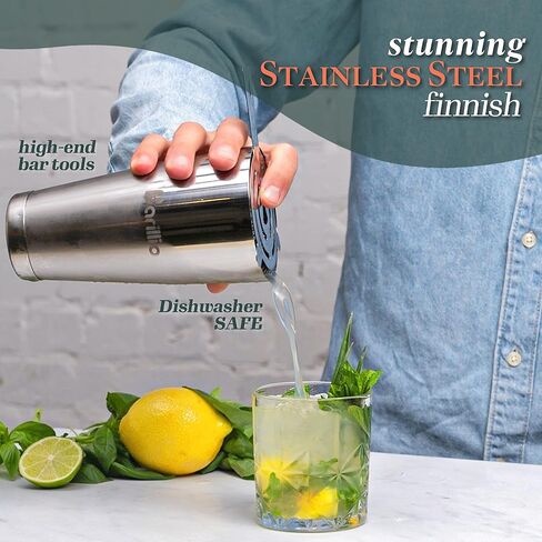 Cocktail Shaker Set Bartender Kit by BARILLIO: Complete Bar Tool Set | Stainless Steel Barware Essentials, Premium Mixology Gear in Saudi Arabia