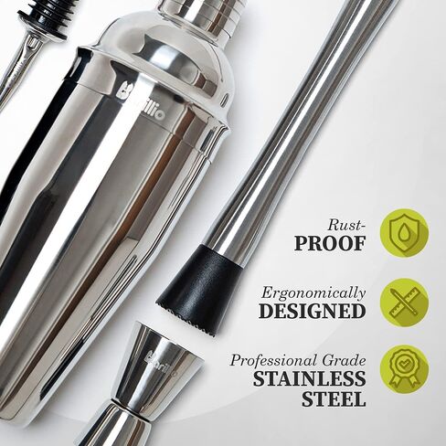 Cocktail Shaker Set Bartender Kit by BARILLIO: Complete Bar Tool Set | Stainless Steel Barware Essentials, Premium Mixology Gear in Saudi Arabia
