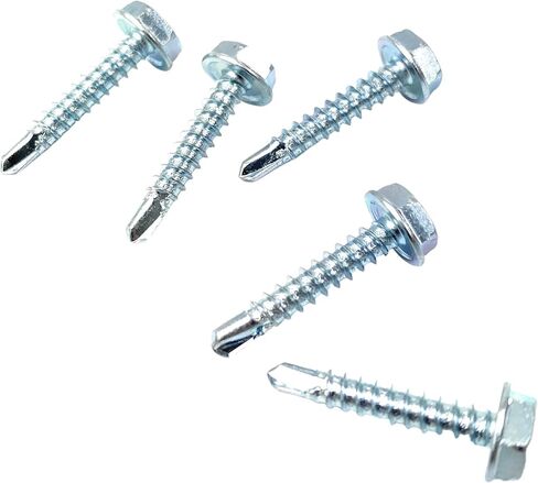 #6 x 3/4 Hex Washer Head Self-Drilling Tek Screw Zinc Plated Steel for Attaches Sheet Metal Steel or Steel to Metal - Box of 100 in Saudi Arabia