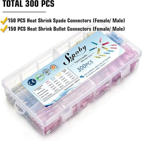 300 قطعة من موصلات الانكماش الحراري - موصلات الانكماش الحراري من سوبوبي وموصلات الرصاص - موصلات أسلاك ذكر أنثى وأطراف كهربائية مجعدة in Kuwait