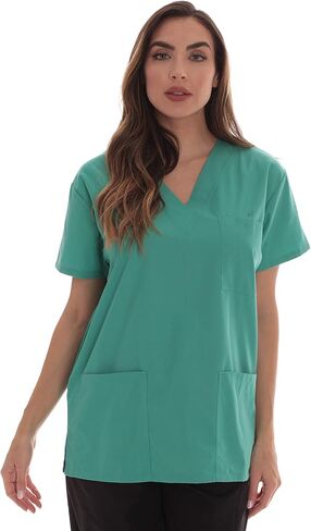 بلوزة Just Love Solid Scrub للنساء بجيوب ورقبة على شكل حرف V in Kuwait