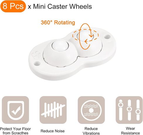 uxcell 4Pcs Self Adhesive Caster Wheels, Mini Swivel Sticky Universal Pulley for Bin Bottom, Trash Can, Storage Box (White) in Saudi Arabia