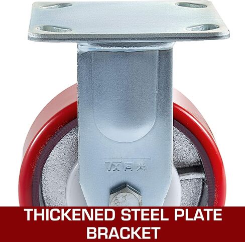 فيفور مجموعة من 4 عجلات شديدة التحمل مقاس 6 انش (عجلتان صلبتان وعجلتان دوارتان مع فرامل جانبية) لوحة قلب من حديد البولي يوريثين بسعة 4000 باوند in Kuwait