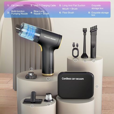 تيبكو مكنسة كهربائية محمولة للسيارة - مكنسة كهربائية عالية الطاقة 9000 باسكال ومنفضة هواء، مكنسة كهربائية لاسلكية 120 واط قابلة لاعادة الشحن، مكنسة صغيرة للسيارة والمكتب وسطح المكتب وتنظيف شعر in Kuwait