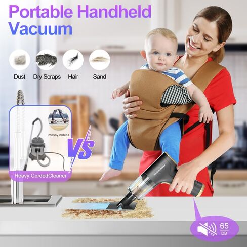 تيبكو مكنسة كهربائية محمولة للسيارة - مكنسة كهربائية عالية الطاقة 9000 باسكال ومنفضة هواء، مكنسة كهربائية لاسلكية 120 واط قابلة لاعادة الشحن، مكنسة صغيرة للسيارة والمكتب وسطح المكتب وتنظيف شعر in Kuwait