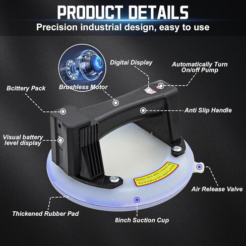 ZFULVO الكهربائية فراغ شفط كأس رافع، 8 في الثقيلة شفط كأس الصناعية فراغ شفط رافع للزجاج والجرانيت والبلاط والمعادن والزجاج الأمامي شفط كأس مقابض أداة 350 رطل الحمولة in Kuwait