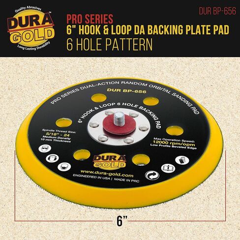 Dura-Gold Pro Series 6" Hook & Loop DA Backing Plate Pad, 6 Hole Pattern Dustless - Low Profile Edge, Medium Density, Dual-Action Random Orbital Sanding Pad, Sander Polisher Auto Woodworking Sandpaper in Saudi Arabia