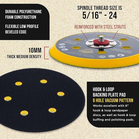 Dura-Gold Pro Series 6" Hook & Loop DA Backing Plate Pad, 6 Hole Pattern Dustless - Low Profile Edge, Medium Density, Dual-Action Random Orbital Sanding Pad, Sander Polisher Auto Woodworking Sandpaper in Saudi Arabia