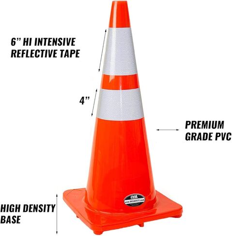 مخاريط PVC للسلامة المرورية مقاس 28 بوصة RK مع أطواق عاكسة مقاس 6 بوصة + 4 بوصة، قاعدة برتقالية (6 مخاريط) in Kuwait