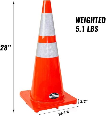 مخاريط PVC للسلامة المرورية مقاس 28 بوصة RK مع أطواق عاكسة مقاس 6 بوصة + 4 بوصة، قاعدة برتقالية (6 مخاريط) in Kuwait