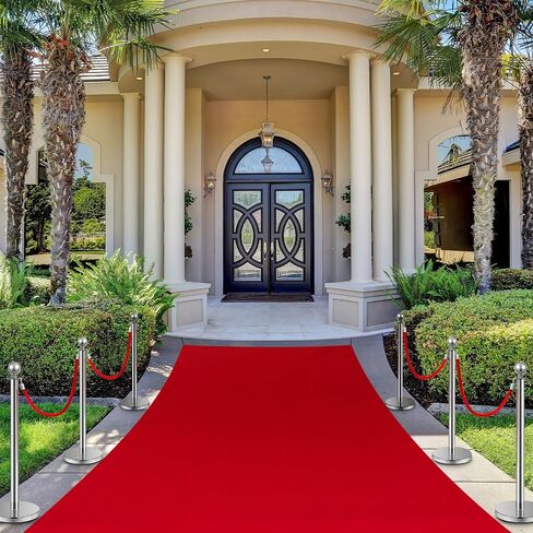 Therwen 6 Pieces Crowd Control Barriers Stainless Steel Stanchion Posts Queue Line Dividers and Red Carpet Runner 2.3 x 20 ft Red Carpet for Prom Crowds Outdoor Runner Rug in Saudi Arabia