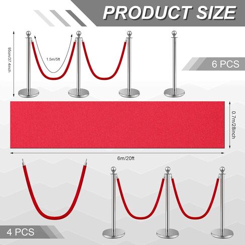 Therwen 6 Pieces Crowd Control Barriers Stainless Steel Stanchion Posts Queue Line Dividers and Red Carpet Runner 2.3 x 20 ft Red Carpet for Prom Crowds Outdoor Runner Rug in Saudi Arabia